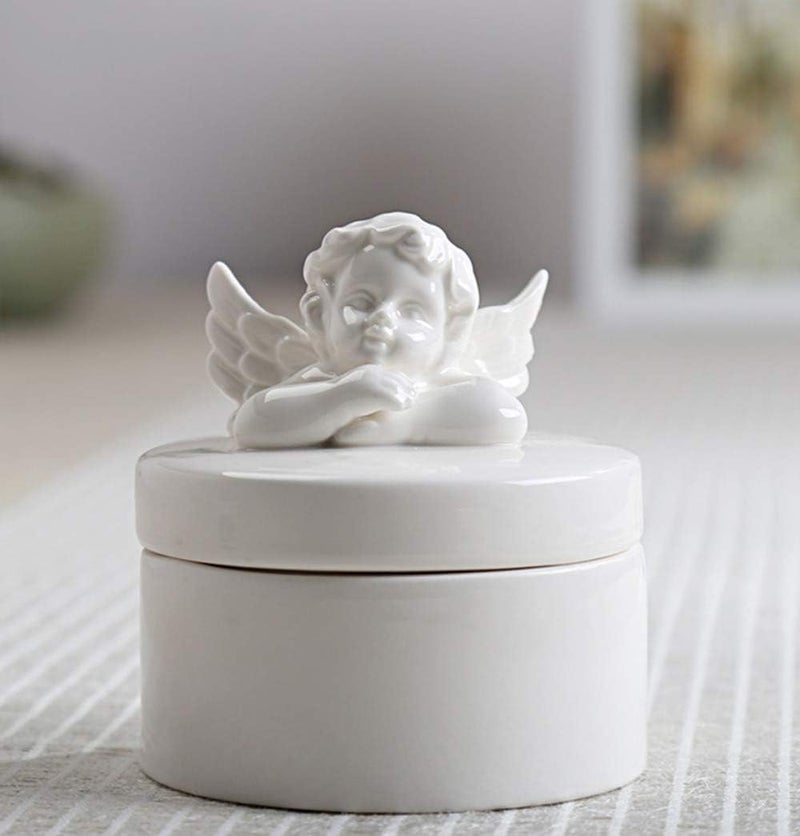 SEVENBEES Ceramic Angel Cherub Figurine Trinket Box for Jewelry,Ring,Earrings,Trinkets Tower,Wedding Candy - Image 3