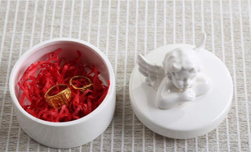 SEVENBEES Ceramic Angel Cherub Figurine Trinket Box for Jewelry,Ring,Earrings,Trinkets Tower,Wedding Candy - Image 2