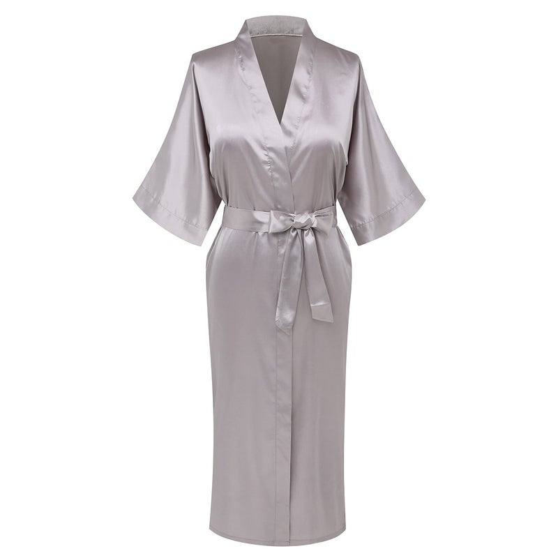 Goodmansam Women's Simplicity Style Nightwear Elegant Kimono Robes, Long,Small,Light Gray4 - Image 5