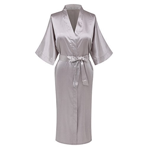 Goodmansam Women's Simplicity Style Nightwear Elegant Kimono Robes, Long,Small,Light Gray4 - Image 1