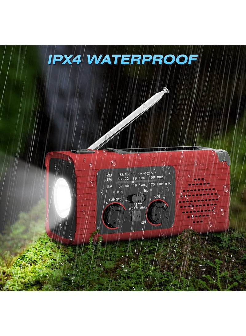 Emergency Radio Hand Crank Radio USB Charged Portable Power Bank with Solar Charging SOS Alarm AM/FM/NOAA Rdios 180° Rotate Reading Lamp LED Flashlight for Camping Home Outdoor Emergency
