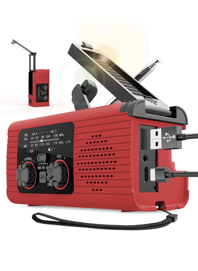 Emergency Radio Hand Crank Radio USB Charged Portable Power Bank with Solar Charging SOS Alarm AM/FM/NOAA Rdios 180° Rotate Reading Lamp LED Flashlight for Camping Home Outdoor Emergency  - Image 2