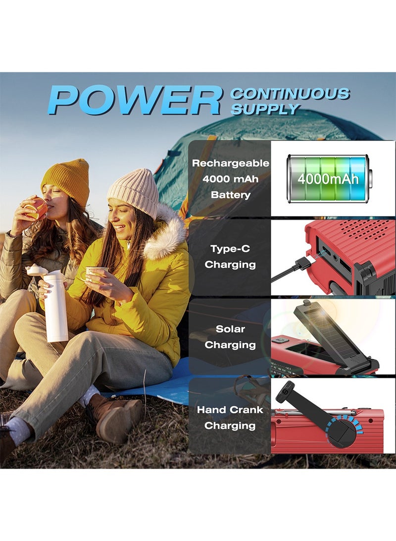 Emergency Radio Hand Crank Radio USB Charged Portable Power Bank with Solar Charging SOS Alarm AM/FM/NOAA Rdios 180° Rotate Reading Lamp LED Flashlight for Camping Home Outdoor Emergency  - Image 4