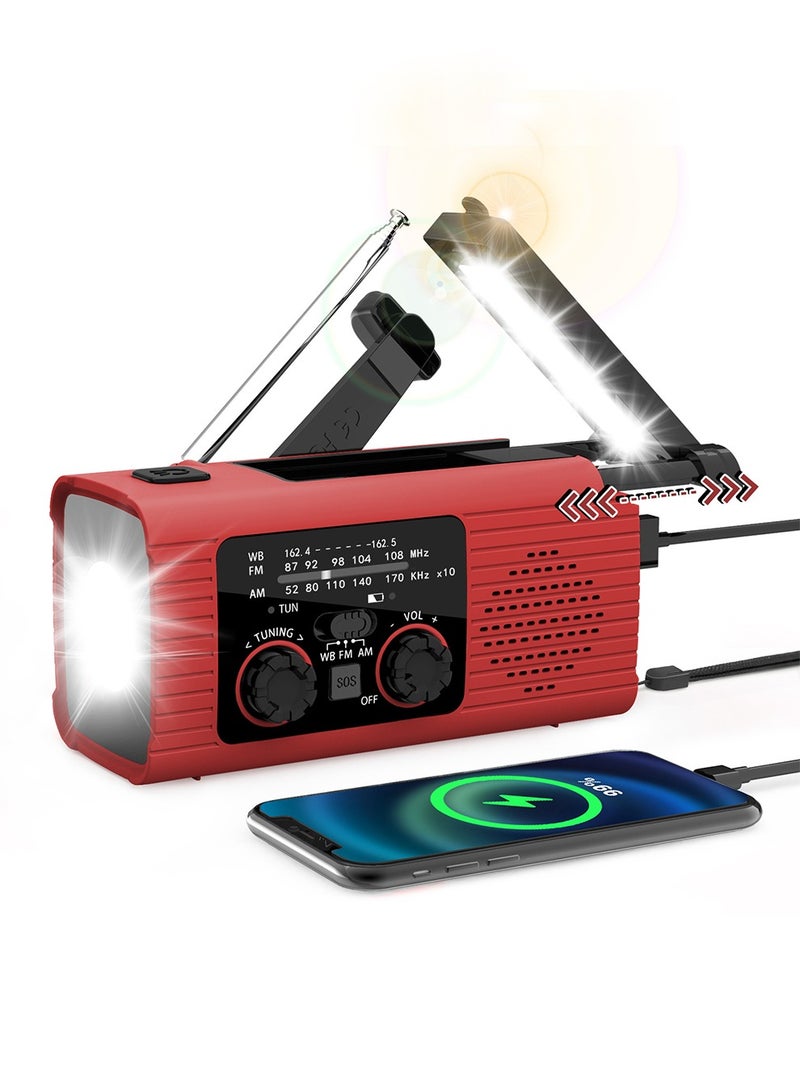 Emergency Radio Hand Crank Radio USB Charged Portable Power Bank with Solar Charging SOS Alarm AM/FM/NOAA Rdios 180° Rotate Reading Lamp LED Flashlight for Camping Home Outdoor Emergency  - Image 1