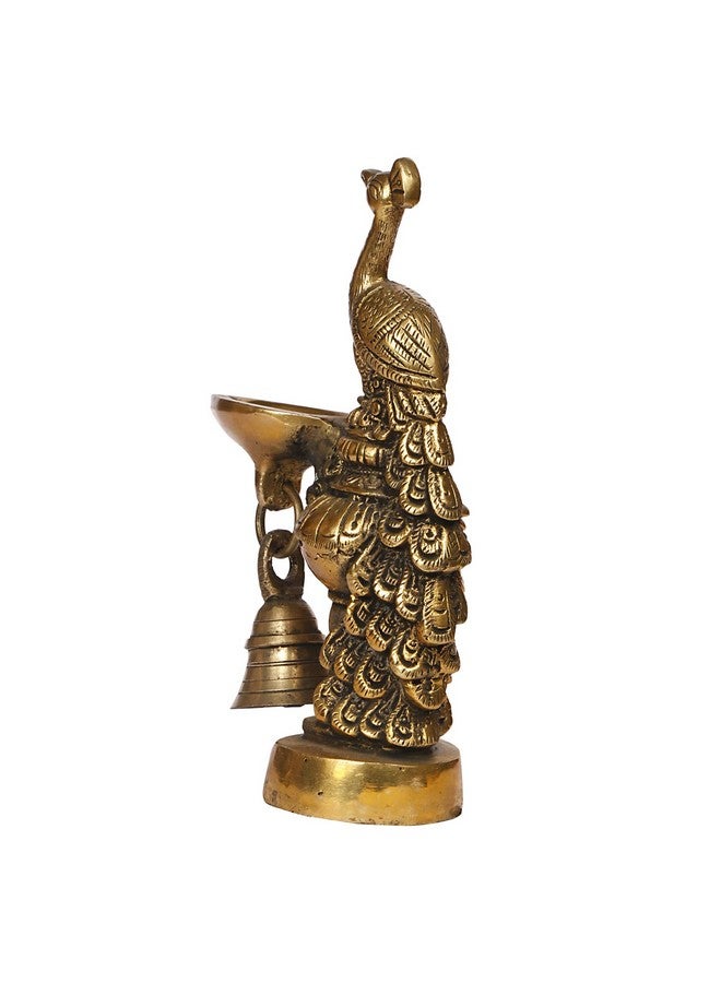 ARTVARKO Brass Peacock Diya with Bell Table Décor with Stand for Home Diwali Gift Temple Pooja Gold Color Height 6.5 Inch - Image 5