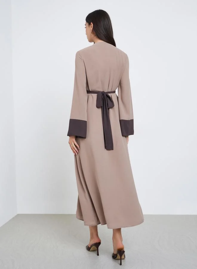 Take Two  Beige Embroidery Back Tie A-Line Maxi Dress for Women | Best Price UAE