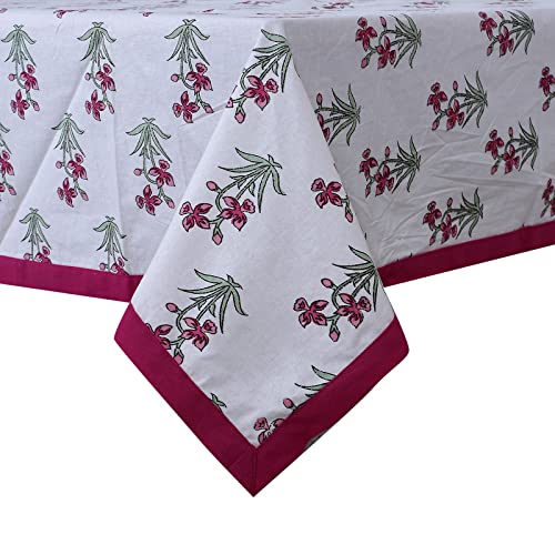 Texstylers Pink White Pure Cotton Floral Jaipuri 4 Seater Center Table Cloth CoverStyle 02Rectangular