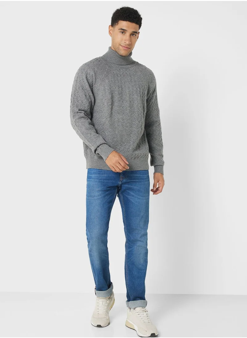 Robert Wood Cable Knit High Neck Sweater