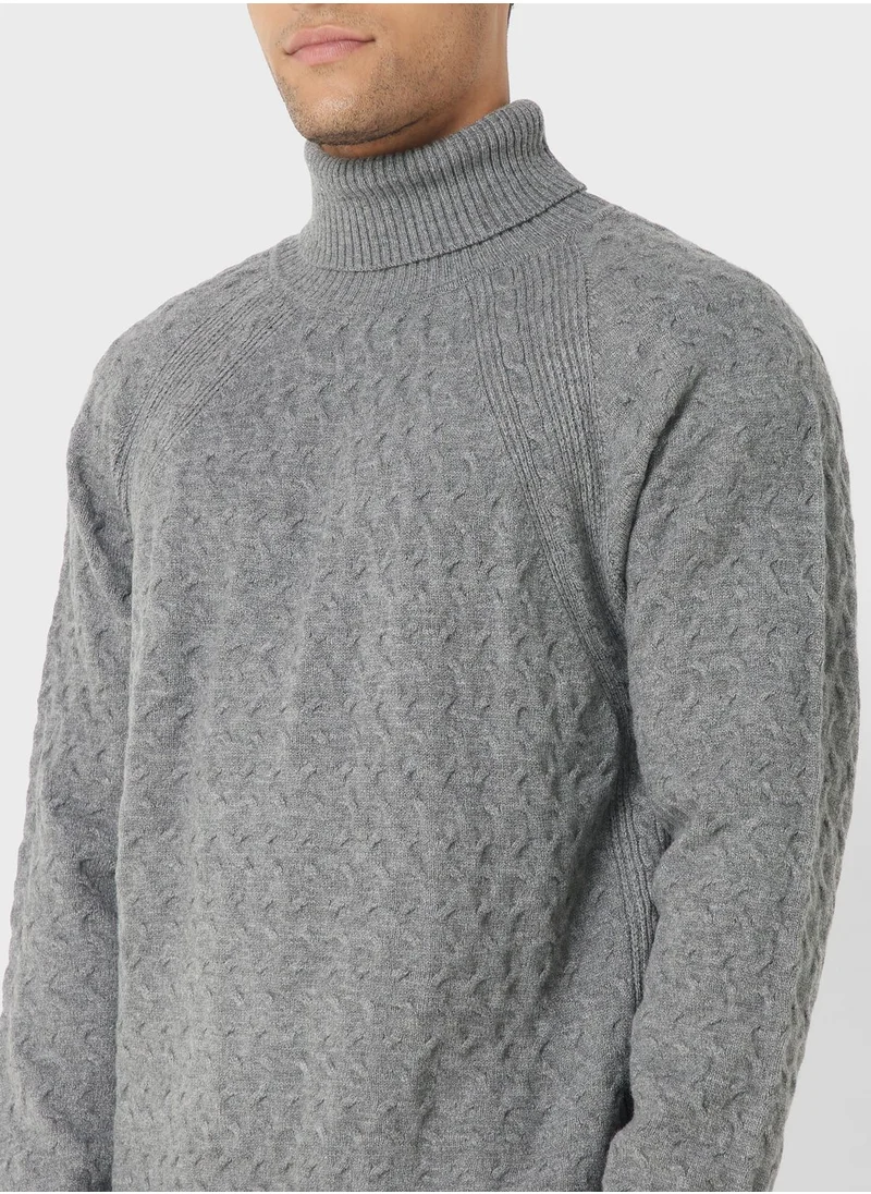 Robert Wood Cable Knit High Neck Sweater