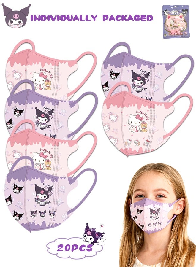 20 Pack Kids Disposable Face Mask Ages 5-12 Filter 3-Layer Safety Face Masks for Kids Daily Use, All Metal Nose Clips - Image 1