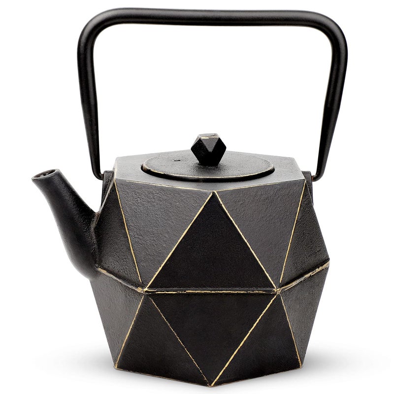 Toptier Cast Iron Teapot Stovetop Safe Japanese Cast Iron Tea Kettle Diamond Design Tea Pot with Removable Infuser for Loose Tea 30 Ounce 900 ml Black