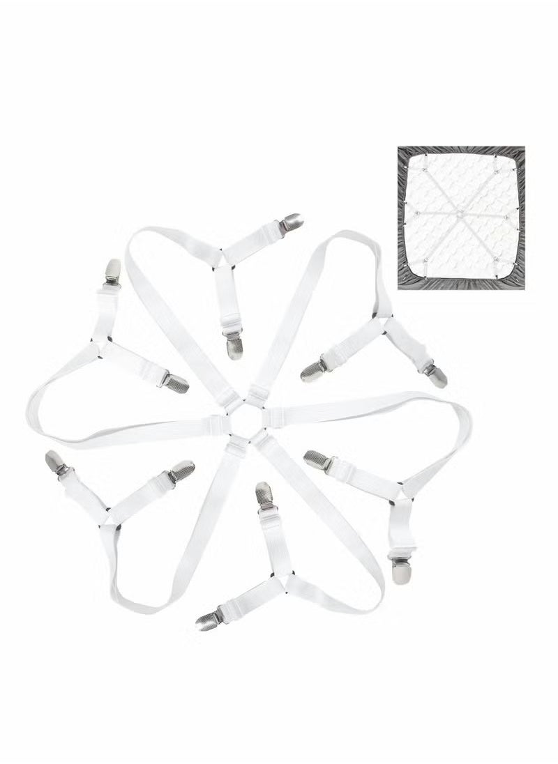 Realfrog Bed Sheet Holder Straps, Adjustable Premium Fitted Suspenders with 6 Way Cross Elastic Bands and Corner Clips, for Bedding Mattress Fasteners(White)  - Image 1