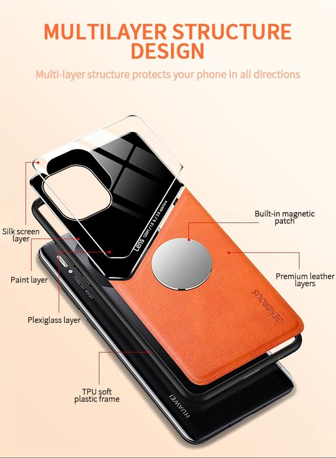 GROIC IPhone 14 Case 6.1 Inch Magnetic Leather + Glass Fashion iPhone Phone Case, Luxury Shockproof Drop Protective Back Cover - Orange - Image 5