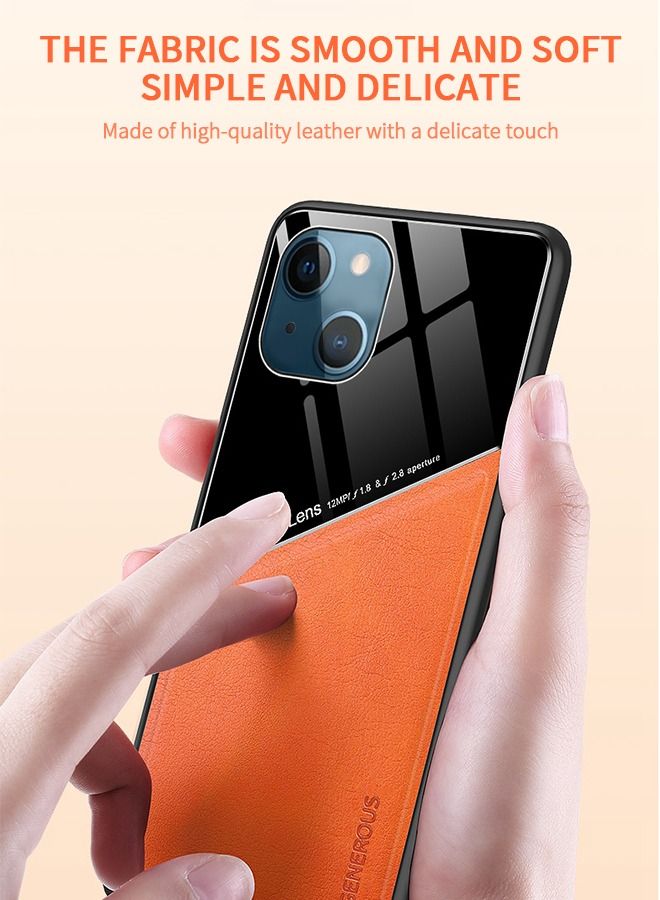 GROIC IPhone 14 Case 6.1 Inch Magnetic Leather + Glass Fashion iPhone Phone Case, Luxury Shockproof Drop Protective Back Cover - Orange - Image 2