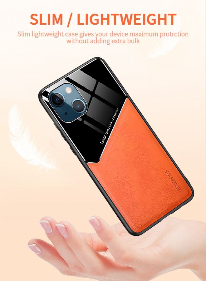 GROIC IPhone 14 Case 6.1 Inch Magnetic Leather + Glass Fashion iPhone Phone Case, Luxury Shockproof Drop Protective Back Cover - Orange - Image 4