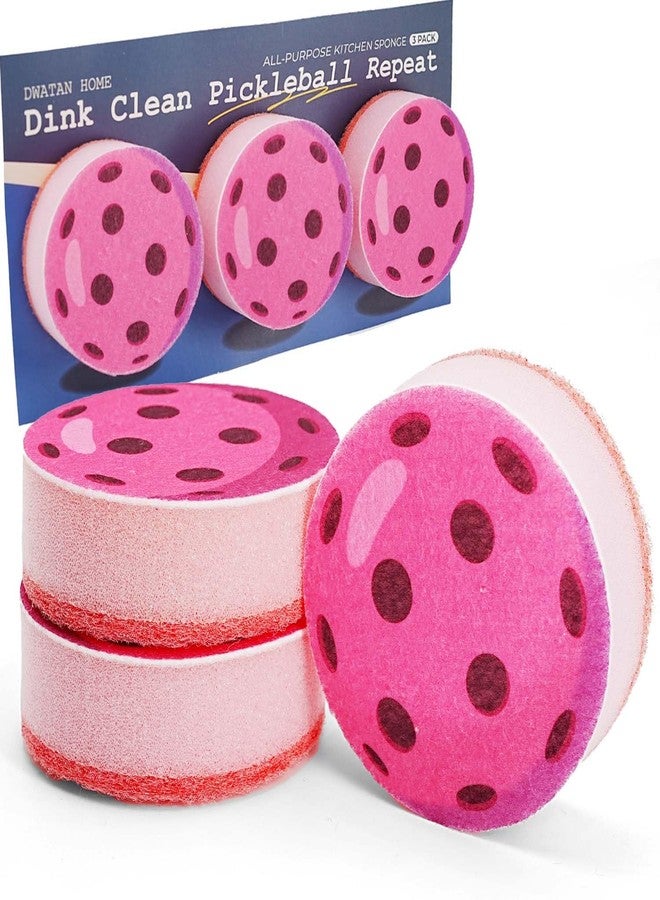 DWATAN Pickleball Gifts 3pcs Cleaning Sponges, Colorful Triple-Layer Kitchen Sponges with Scrubby Base, Fun Pickleball Gifts for Women & Men, Gift-Ready Packaging, Pink - Image 1