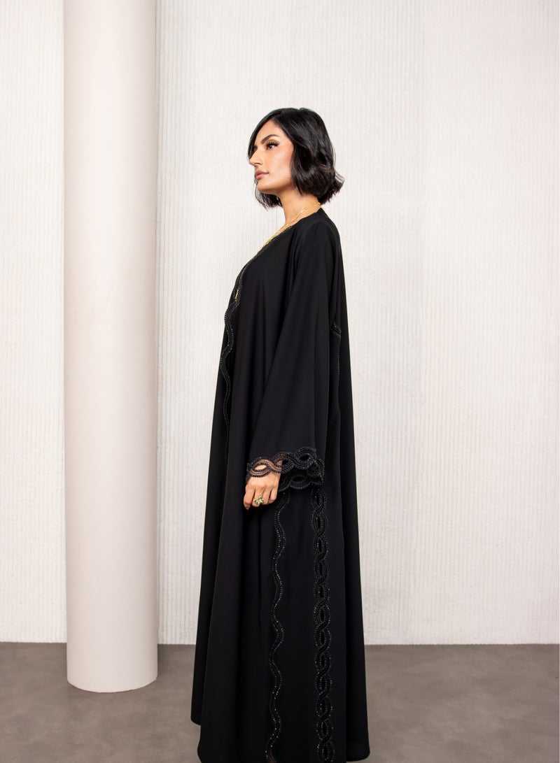 لوف عباية دبل شيفون دانتيل وفصوص وتور علي خفيف - Image 1