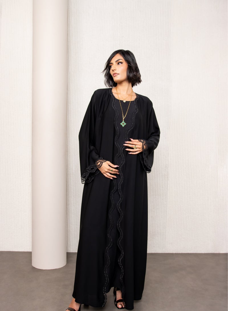 لوف عباية دبل شيفون دانتيل وفصوص وتور علي خفيف - Image 3