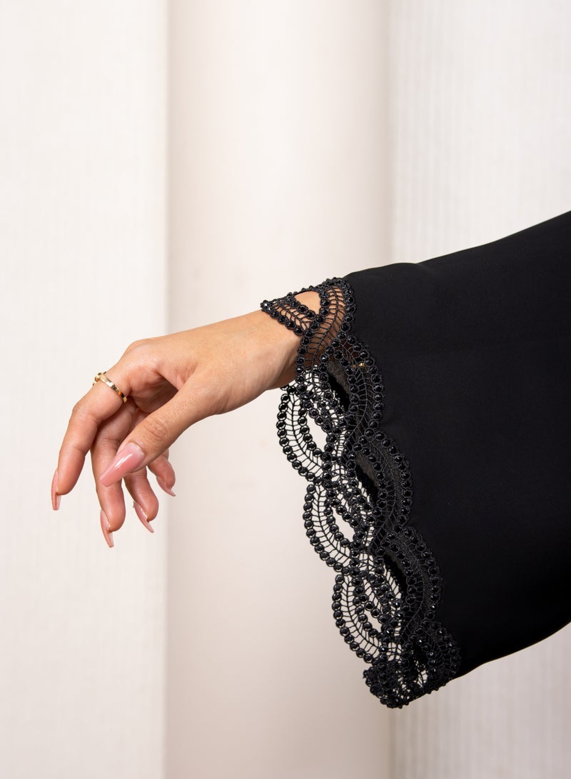 لوف عباية دبل شيفون دانتيل وفصوص وتور علي خفيف - Image 4