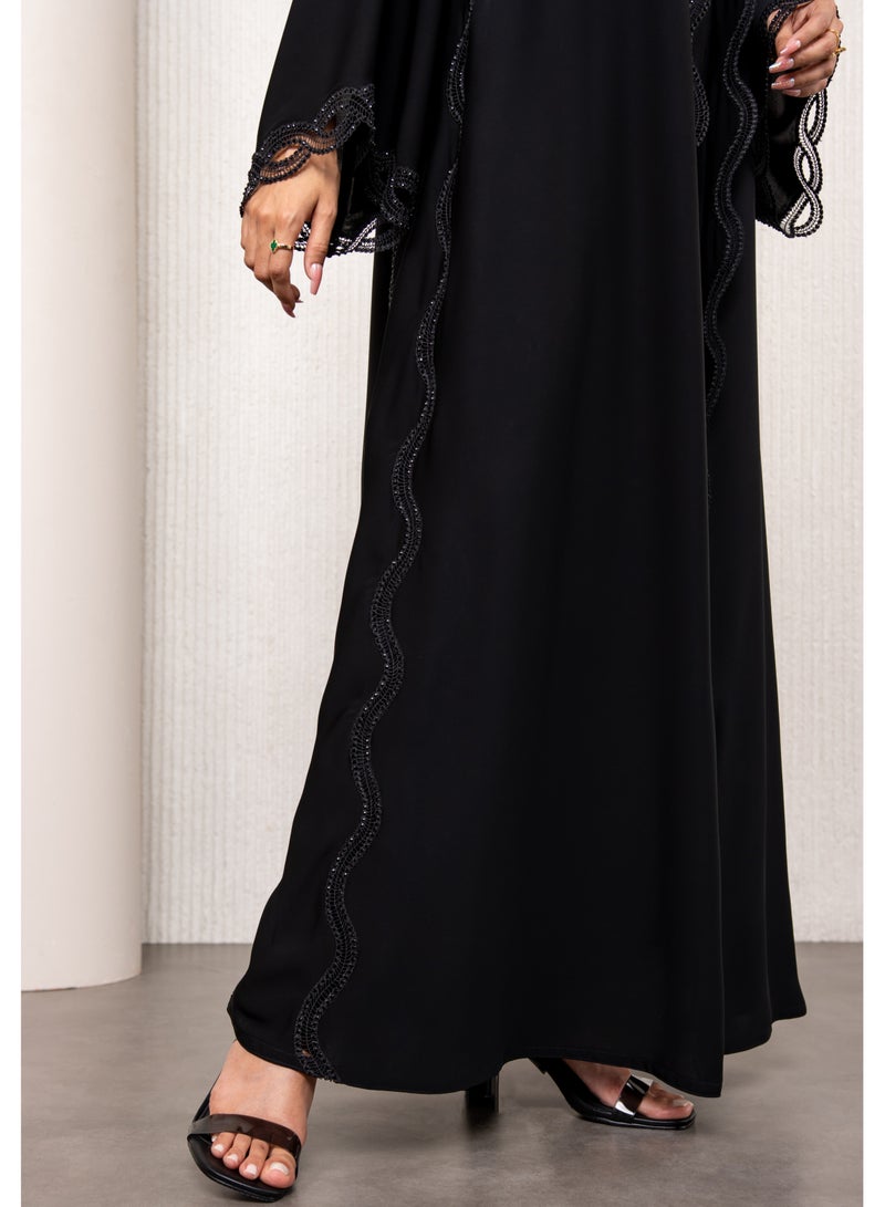 لوف عباية دبل شيفون دانتيل وفصوص وتور علي خفيف - Image 5