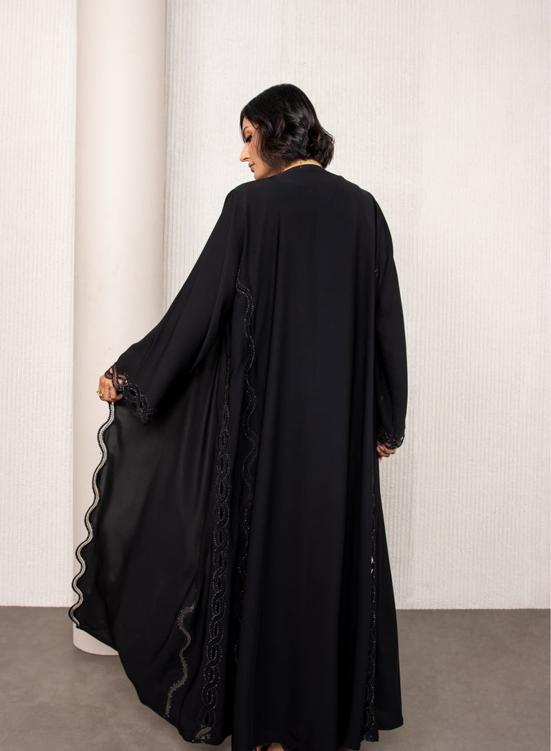 لوف عباية دبل شيفون دانتيل وفصوص وتور علي خفيف - Image 2