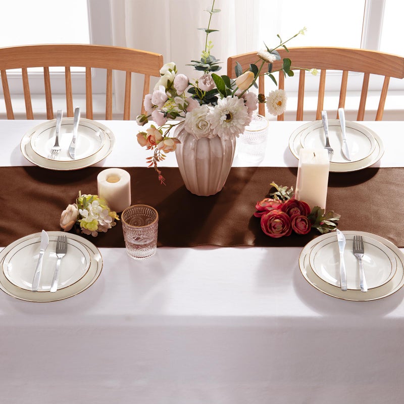 MILVOWOC 10 Pack Chocolate Brown Satin Table Runners, 12 x 108 Inch Bright Satin Silk Table Runner Smooth Fabric Decorative Table Runner for Wedding Banquet Party Birthday Graduation - Image 4