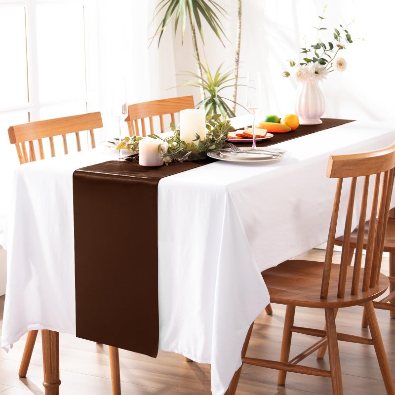 MILVOWOC 10 Pack Chocolate Brown Satin Table Runners, 12 x 108 Inch Bright Satin Silk Table Runner Smooth Fabric Decorative Table Runner for Wedding Banquet Party Birthday Graduation - Image 5