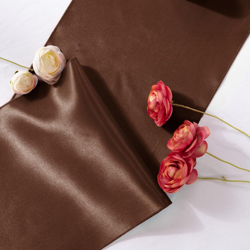 MILVOWOC 10 Pack Chocolate Brown Satin Table Runners, 12 x 108 Inch Bright Satin Silk Table Runner Smooth Fabric Decorative Table Runner for Wedding Banquet Party Birthday Graduation - Image 3