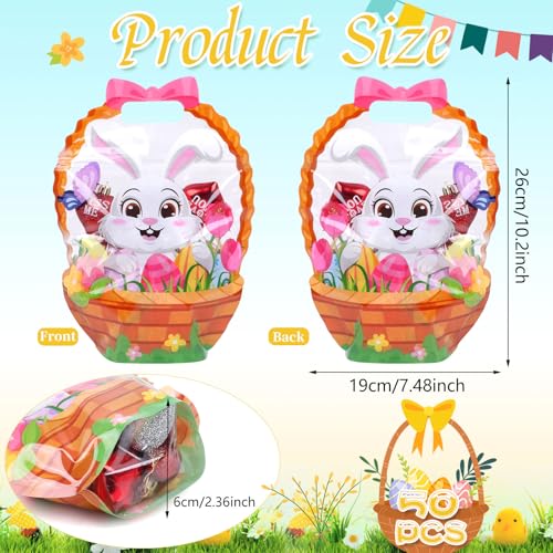 LOAVER 50 Pcs Easter Zip Lock Bags Plastic Sealing Pouches with Handles Resealable Bunny Candy Tote Bags for Easter Holiday Party Egg Hunt Gift Wrapping - Image 2