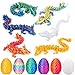 Apear1 6 Pcs 3D Printed Dragon Eggs with Dragon Inside Mini Dragon Egg Fidget Toy 3D Articulated Crystal Dragon Eggs Easter Basket Stuffers 3D Printed Easter Eggs Animals Toy Set Multicolor6pcs - Image 3