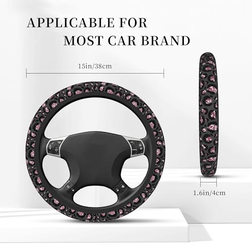 CTVSLFU Steering Wheel Cover Universal Fit Car Interior Accessories for Women Men 15 Inch Breathable Anti Slip Odorless Neoprene Steering Wheel Cover for Car Decor Protector - Black Pink Leopard 005 - Image 3