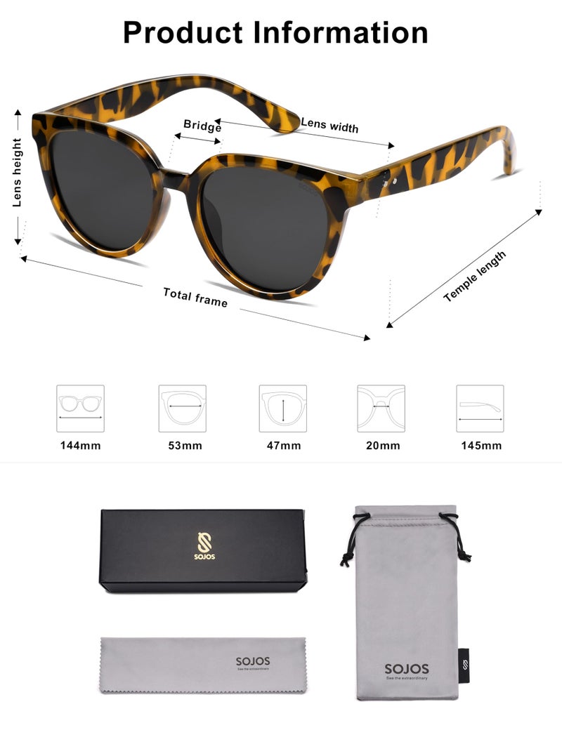 SOJOS Trendy Cat Eye Round Polarized Sunglasses for Women Fashion UV Protection Sunnies Sunglasses SJ2175, Green Tortoise Frame/Grey Lens - Image 5