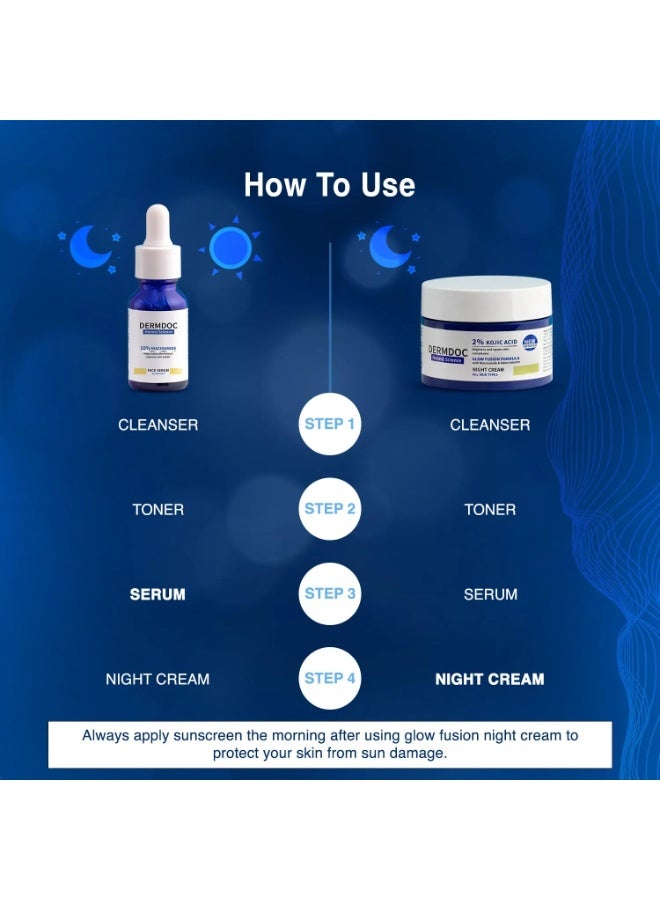 DermDoc Glowlixir Set of 2-10% Niacinamide Face Serum (15ml) & 2% Kojic Acid Night Cream with Niacinamide & Alpha Arbutin (50 g) | Skin Brightening Combo - Image 4