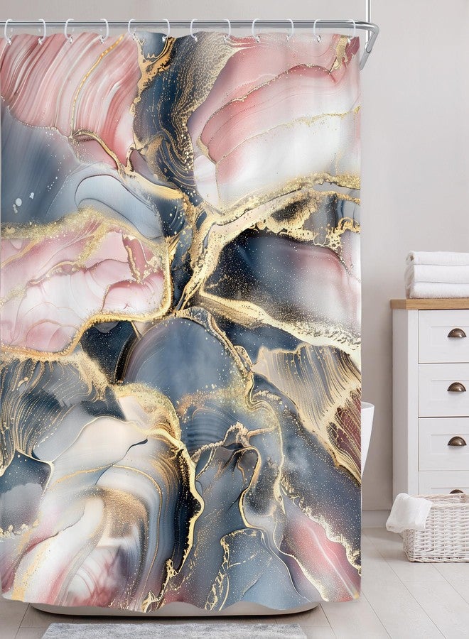 Riyidecor Navy Blue Pink Rose Gold Marble Abstract Shower Curtain for Bathroom Decor 60Wx72H Modern Purple Marble Ombre Luxury Texture Geometric Aesthetic Ink Printed Fabric Polyester Waterproof - Image 2