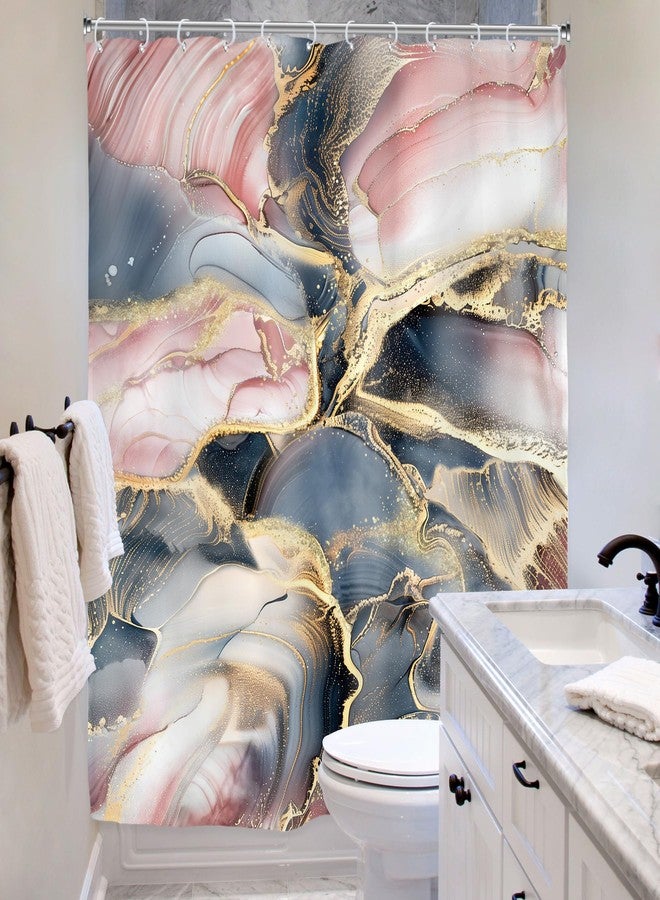Riyidecor Navy Blue Pink Rose Gold Marble Abstract Shower Curtain for Bathroom Decor 60Wx72H Modern Purple Marble Ombre Luxury Texture Geometric Aesthetic Ink Printed Fabric Polyester Waterproof - Image 4