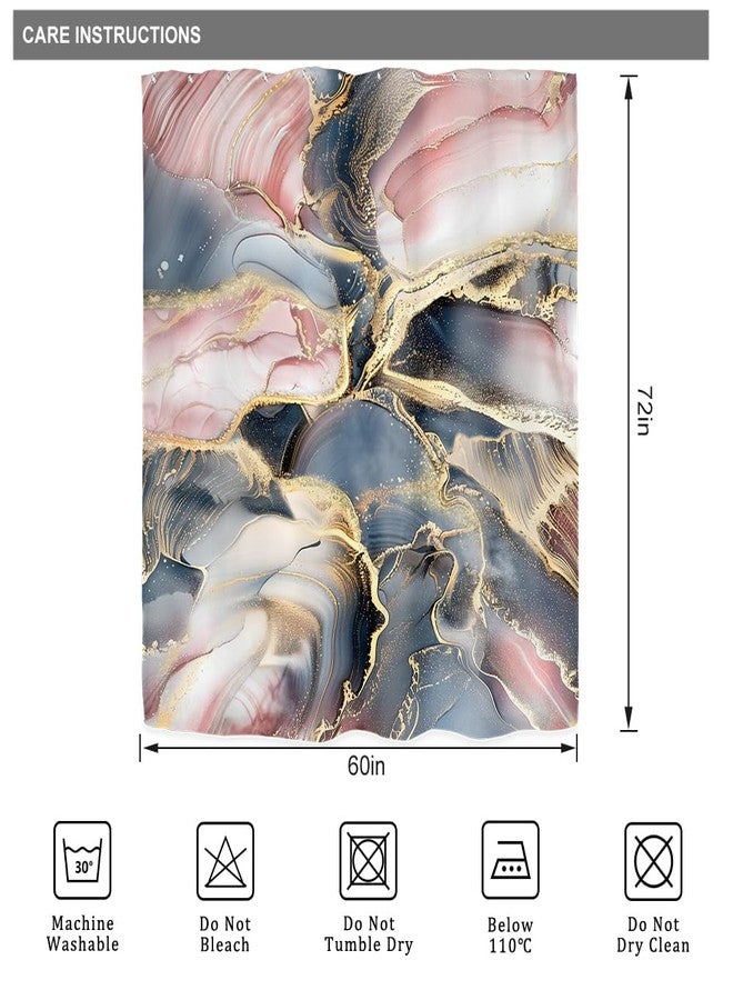 Riyidecor Navy Blue Pink Rose Gold Marble Abstract Shower Curtain for Bathroom Decor 60Wx72H Modern Purple Marble Ombre Luxury Texture Geometric Aesthetic Ink Printed Fabric Polyester Waterproof - Image 5