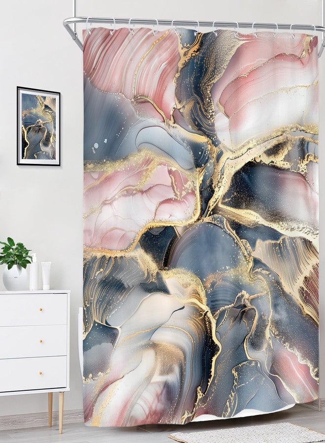 Riyidecor Navy Blue Pink Rose Gold Marble Abstract Shower Curtain for Bathroom Decor 60Wx72H Modern Purple Marble Ombre Luxury Texture Geometric Aesthetic Ink Printed Fabric Polyester Waterproof - Image 3