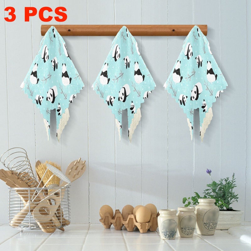 3 Pack Panda Pattern Kitchen Dishcloths 11.02x11.02 Inch Microfiber Cleaning Cloths Strong Water Absorbent Easy To Clean Thickened Soft Coral Fleece Multi Functional Travel Towels - Image 5