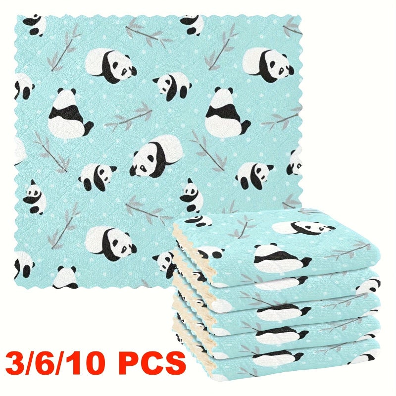 3 Pack Panda Pattern Kitchen Dishcloths 11.02x11.02 Inch Microfiber Cleaning Cloths Strong Water Absorbent Easy To Clean Thickened Soft Coral Fleece Multi Functional Travel Towels - Image 1