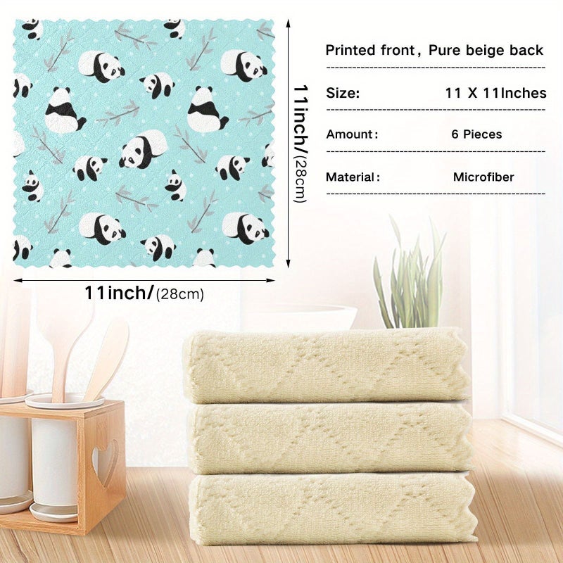 3 Pack Panda Pattern Kitchen Dishcloths 11.02x11.02 Inch Microfiber Cleaning Cloths Strong Water Absorbent Easy To Clean Thickened Soft Coral Fleece Multi Functional Travel Towels - Image 3