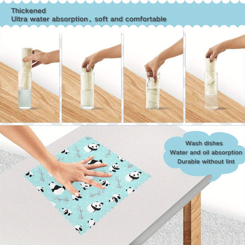 3 Pack Panda Pattern Kitchen Dishcloths 11.02x11.02 Inch Microfiber Cleaning Cloths Strong Water Absorbent Easy To Clean Thickened Soft Coral Fleece Multi Functional Travel Towels - Image 4