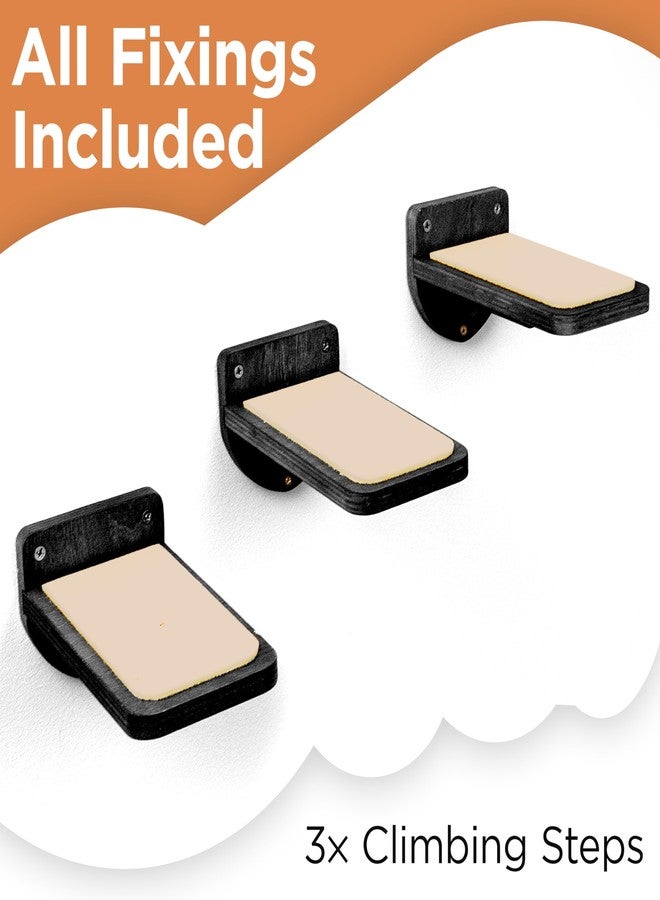 INICIO Cat Wall Stairs - Set of 3 Wall Steps for Cats to Climb with Fixtures, 9.3"x4.7" - Floating Steps for Climbing or Playing - for Kittens and Adult Cats, Black - Image 3