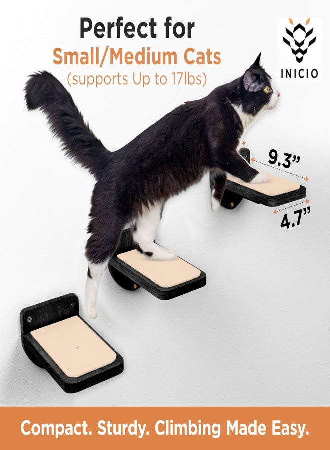 INICIO Cat Wall Stairs - Set of 3 Wall Steps for Cats to Climb with Fixtures, 9.3"x4.7" - Floating Steps for Climbing or Playing - for Kittens and Adult Cats, Black - Image 2