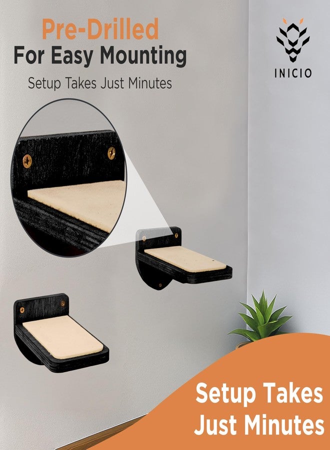 INICIO Cat Wall Stairs - Set of 3 Wall Steps for Cats to Climb with Fixtures, 9.3"x4.7" - Floating Steps for Climbing or Playing - for Kittens and Adult Cats, Black - Image 4