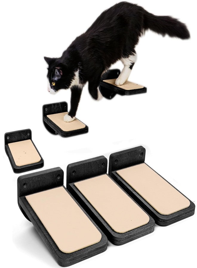 INICIO Cat Wall Stairs - Set of 3 Wall Steps for Cats to Climb with Fixtures, 9.3"x4.7" - Floating Steps for Climbing or Playing - for Kittens and Adult Cats, Black - Image 1