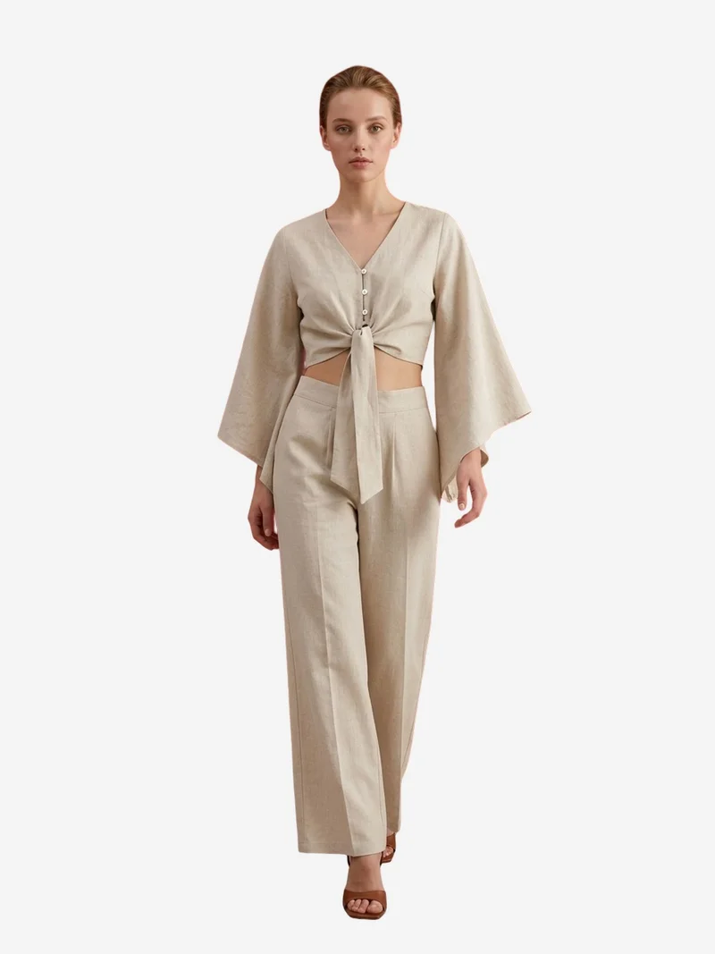 ماي فاشن MY FASHION Cotton Co-ord Set with Tie Detail