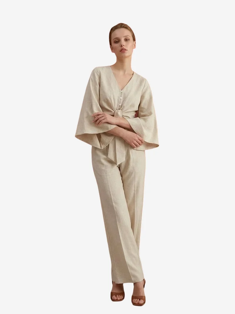 ماي فاشن MY FASHION Cotton Co-ord Set with Tie Detail