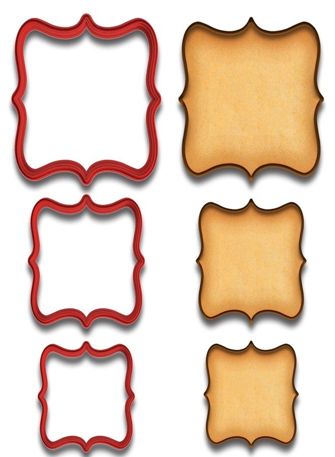 Mighty Gadget Classic Ornate Plaque Cookie Cutter Set - 4x3.3, 3x2.5, and 2x1.6 Inches for Baking & Decorating - Image 1