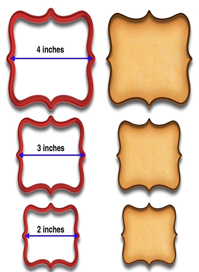 Mighty Gadget Classic Ornate Plaque Cookie Cutter Set - 4x3.3, 3x2.5, and 2x1.6 Inches for Baking & Decorating - Image 2