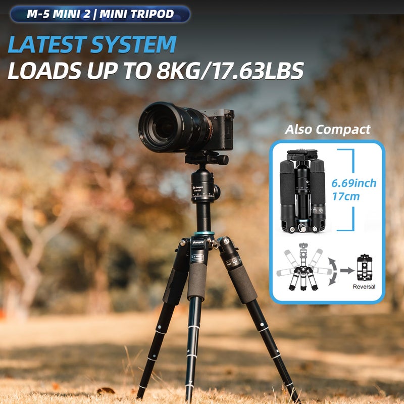 Fotopro Mini Tripod Portable Desktop Aluminum Small Camera Tripod with 360 Ball Head 20 Inch Compact Tabletop Tripod for DSLR Camera Video Camcorder Travel with Carrying Bag Load up to 11lbs/5kg - Image 4